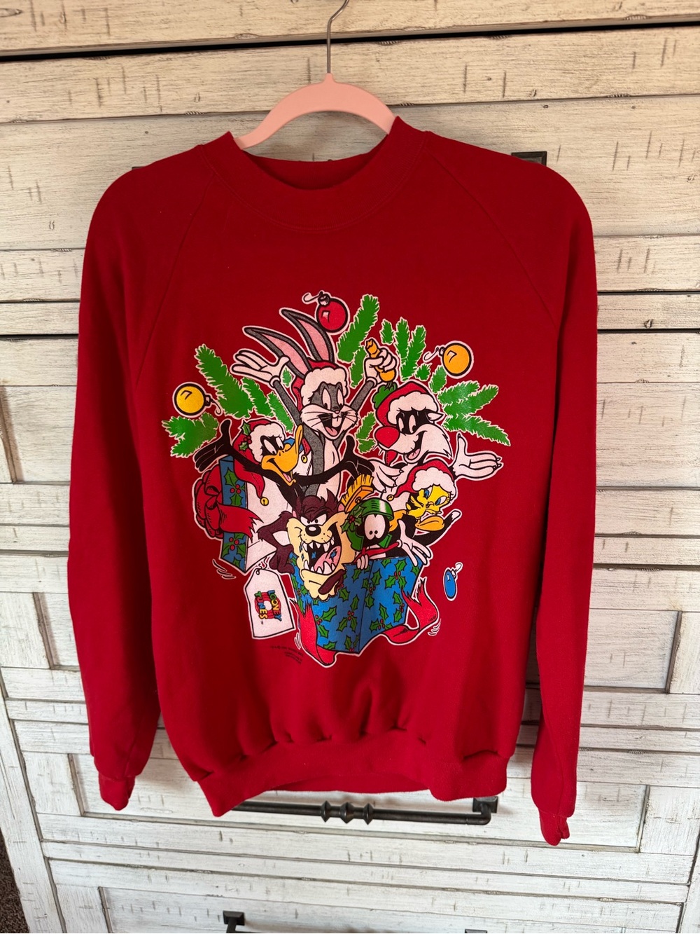 Red Holiday Cartoon Graphic Crewneck Sweatshirt